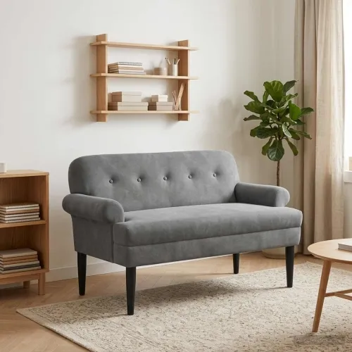 Ljubavni kauč s gumbima Tamnosiva 120 x 66 x 78 cm Baršun - Tamnosiva Cijena