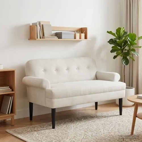 Ljubavni kauč s gumbima Krem 120 x 66 x 78 cm Baršun - Krem Cijena