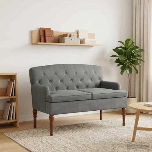 Ljubavni kauč s gumbima Tamnosiva 111 x 65 x 79 cm Baršun - Tamnosiva Cijena