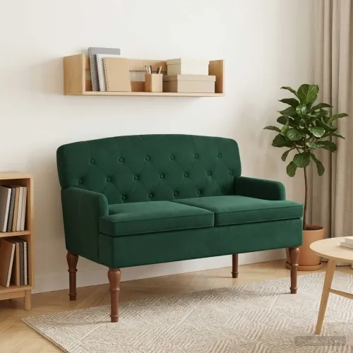 Ljubavni kauč s gumbima Tamnozelena 111 x 65 x 79 cm Baršun - Tamnozelena Cijena