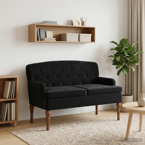 Ljubavni kauč s gumbima Crna 111 x 65 x 79 cm Baršun - Crna Cijena