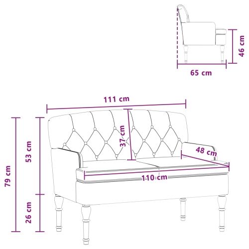 Ljubavni kauč s gumbima Crna 111 x 65 x 79 cm Baršun - Crna Cijena