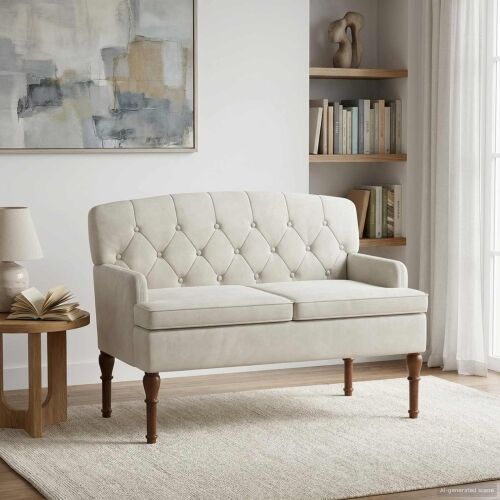 Ljubavni kauč s gumbima Krem 111 x 65 x 79 cm Baršun - Krem Cijena