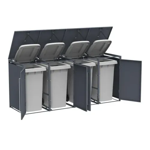 Westmann -&nbsp; Metalno spremište za kante za smeće s nožnom pedalom | Pedura 4 | 4x240L | antracit - BRANDED IN GERMANY Cijena