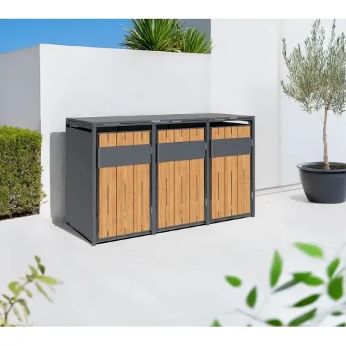 Westmann Varius 3 | Spremište za 3 kante za smeće | 3 x 240L | Drveni izgled - BRANDED IN GERMANY Cijena