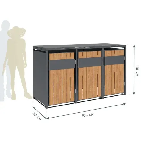 Westmann Varius 3 | Spremište za 3 kante za smeće | 3 x 240L | Drveni izgled - BRANDED IN GERMANY Cijena