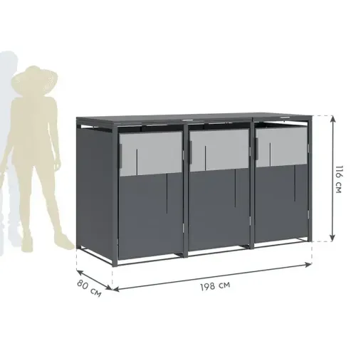 Westmann Tonus 3 | Metalno spremište za 3 kante za smeće | 3 x 240L | Antracit - BRANDED IN GERMANY Cijena