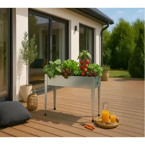 Herstera Garden Urban | Povišena gredica | Visoka tegla za cvijeće | 72 L | 100x40x84 cm - Srebrna - BRANDED IN EU Cijena