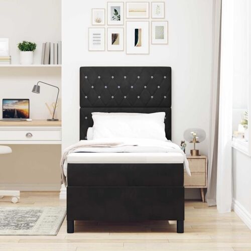 Box spring krevet s madracem Crna 100 x 200 cm Baršun - Crna 100 x 200 cm Kristal s dugmadima Cijena