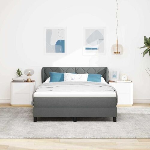 Box spring krevet Tamno siva 140 x 190 cm tkanina - Tamno siva 140 x 190 cm Dizajn s rombovima Cijena
