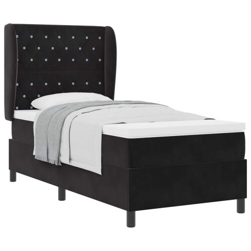 Box spring krevet s madracem Crna 200 x 100 cm Baršun - Crna 100 x 200 cm Kristal s dugmadima Cijena