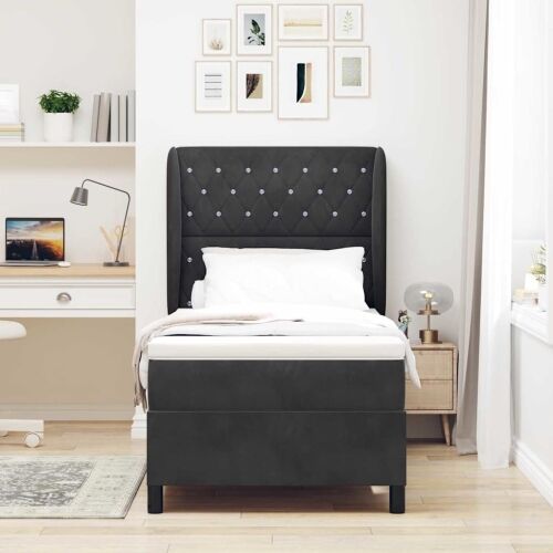 Box spring krevet s madracem Crna 200 x 100 cm Baršun - Crna 100 x 200 cm Kristal s dugmadima Cijena