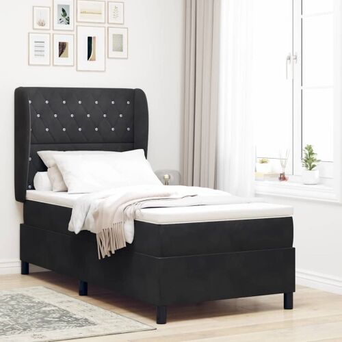 Box spring krevet s madracem Crna 200 x 100 cm Baršun - Crna 100 x 200 cm Kristal s dugmadima Cijena