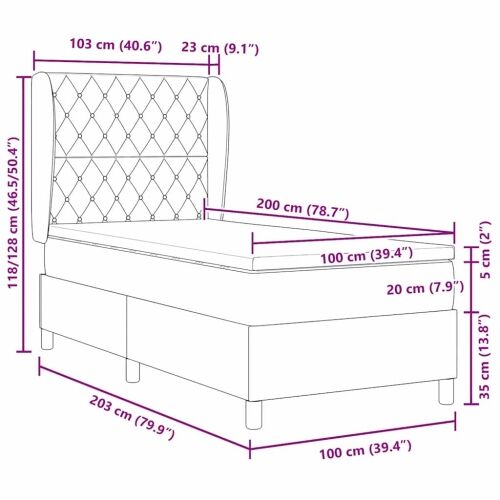 Box spring krevet s madracem Crna 200 x 100 cm Baršun - Crna 100 x 200 cm Kristal s dugmadima Cijena