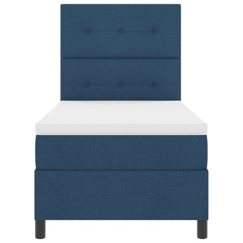 Box spring krevet s LED trakama Plava 90 x 190 cm tkanina - Plava 90 x 190 cm Prošiveno gumbima Cijena