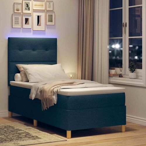 LED Box Spring Krevet s uzglavljem Plava 90 x 190 cm tkanina - Plava 90 x 190 cm Prošiveno gumbima Cijena
