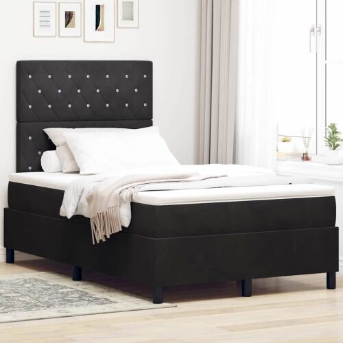 LED Box Spring Krevet s madracem Crna 120 x 190 cm Baršun - Crna 120 x 190 cm Kristal s dugmadima Cijena