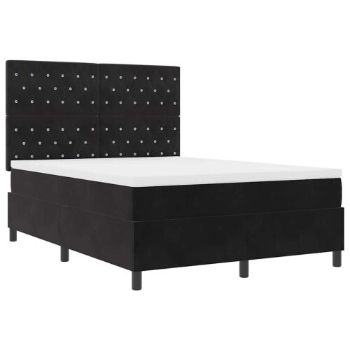 LED Box Spring Krevet s madracem Crna 140 x 190 cm Baršun - Crna 140 x 190 cm Kristal s dugmadima Cijena