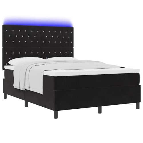 LED Box Spring Krevet s madracem Crna 140 x 190 cm Baršun - Crna 140 x 190 cm Kristal s dugmadima Cijena
