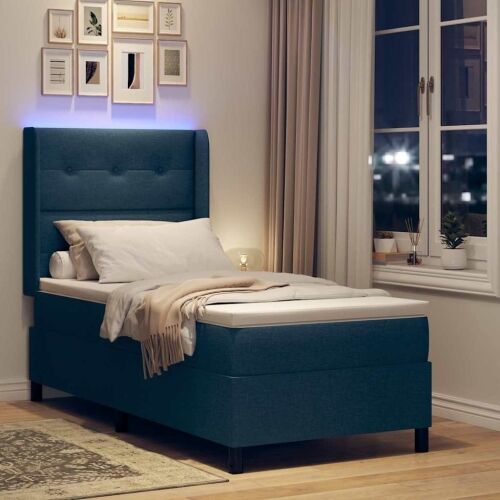 LED Box Spring Krevet s uzglavljem Plava 90 x 190 cm tkanina - Plava 90 x 190 cm Prošiveno gumbima Cijena