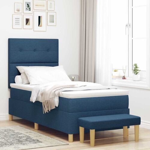 Box spring krevet s uzglavljem Plava 190 x 90 cm tkanina - Plava 90 x 190 cm Prošiveno gumbima Cijena