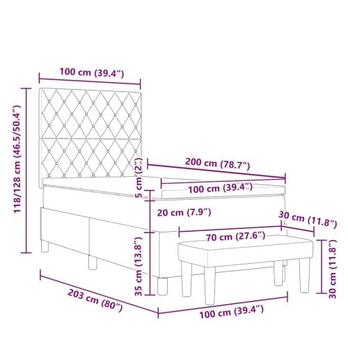 Box spring krevet s jastukom Crna 200 x 100 cm Baršun - Crna 100 x 200 cm Kristal s dugmadima Cijena