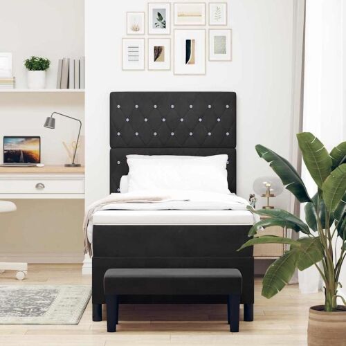 Box spring krevet s jastukom Crna 200 x 100 cm Baršun - Crna 100 x 200 cm Kristal s dugmadima Cijena