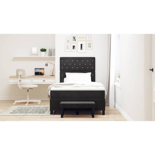 Box spring krevet s jastukom Crna 190 x 120 cm Baršun - Crna 120 x 190 cm Kristal s dugmadima Cijena