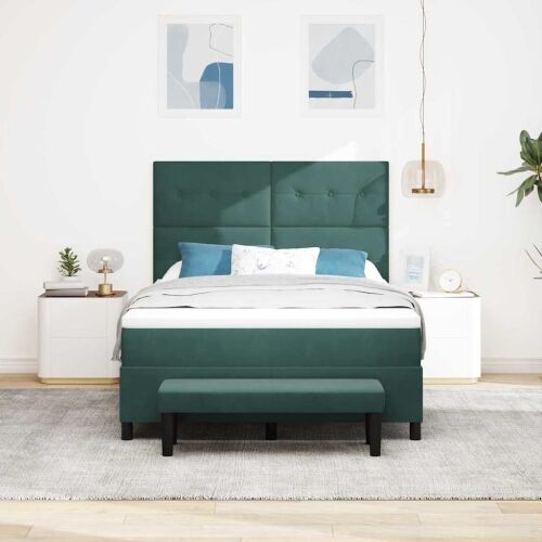 Box spring krevet Tamnozelena 200 x 160 cm Baršun - Tamnozelena 160 x 200 cm Prošiveno gumbima Cijena