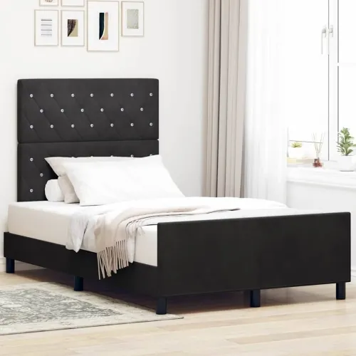 Box spring krevet s uzglavljem Crna 120 x 200 cm Baršun - Crna 120 x 190 cm Kristal s dugmadima Cijena