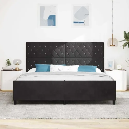 Box spring krevet s uzglavljem Crna 200 x 200 cm Baršun - Crna 200 x 200 cm Kristal s dugmadima Cijena