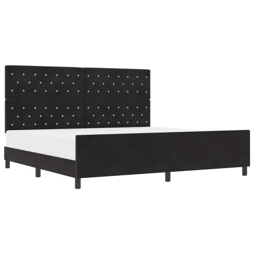 Box spring krevet s uzglavljem Crna 200 x 200 cm Baršun - Crna 200 x 200 cm Kristal s dugmadima Cijena