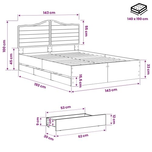Bed Frame with Storage and Headboard Artisan Oak 140 x 190 cm Cijena