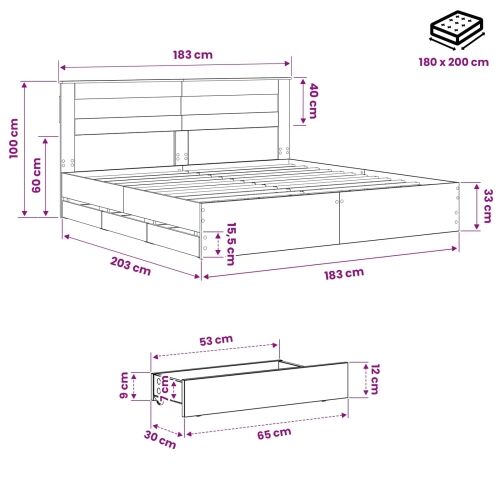 Bed Frame with Storage and Headboard Artisan Oak 180 x 200 cm Cijena