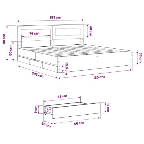 Bed Frame with Storage and Headboard Artisan Oak 180 x 200 cm Cijena