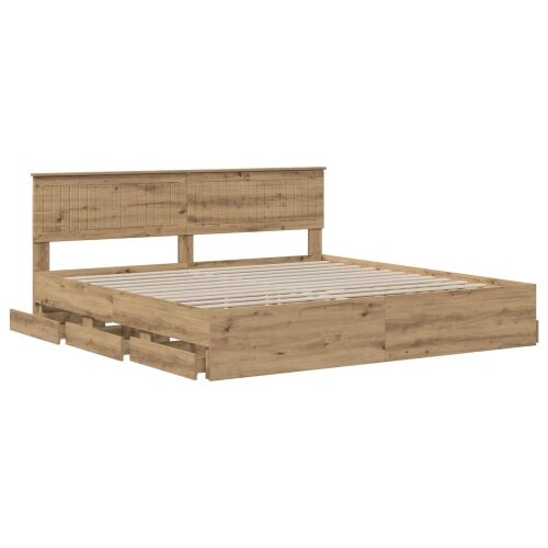 Bed Frame with Storage and Headboard Artisan Oak 180 x 200 cm Cijena