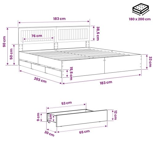 Bed Frame with Storage and Headboard Artisan Oak 180 x 200 cm Cijena