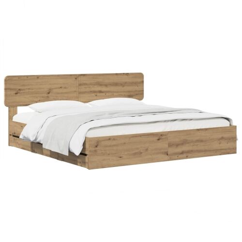 Bed Frame with Storage and Headboard Artisan Oak 180 x 200 cm Cijena