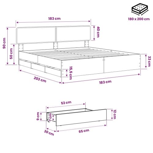 Bed Frame with Storage and Headboard Artisan Oak 180 x 200 cm Cijena
