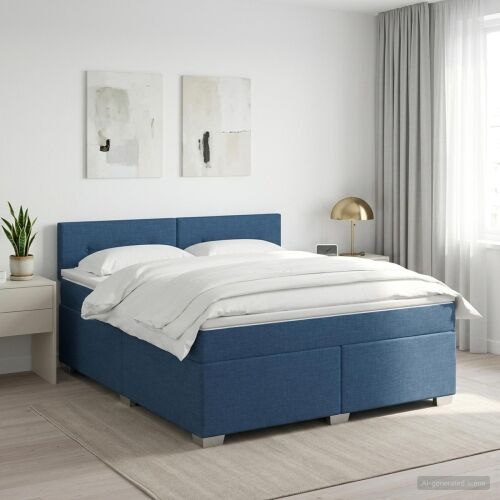 Boxspring krevet s madracem Plava 180 x 200 cm Tkanina - Plava 180 x 200 cm Prošiveno gumbima Cijena