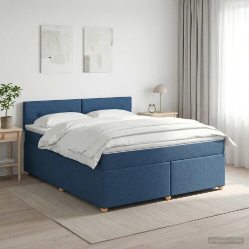 Boxspring krevet s madracem Plava 180 x 200 cm Tkanina - Plava 180 x 200 cm Prošiveno gumbima Cijena