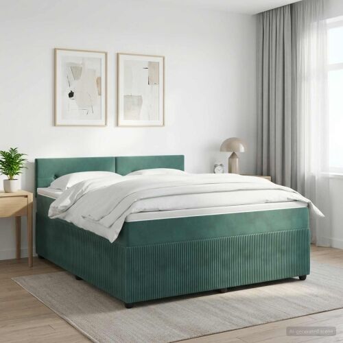 Boxspring krevet s madracem Tamnozelena 160 x 200 cm Baršun - Tamnozelena 160 x 200 cm Prošiveno gumbima Cijena
