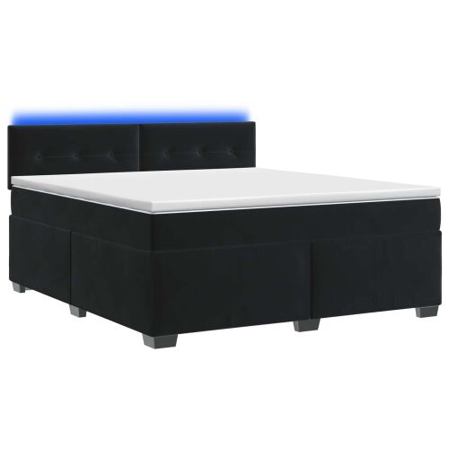 Krevet s box springom, madracem i LED-om Crna 160 x 200 cm - Crna 160 x 200 cm Prošiveno gumbima Cijena