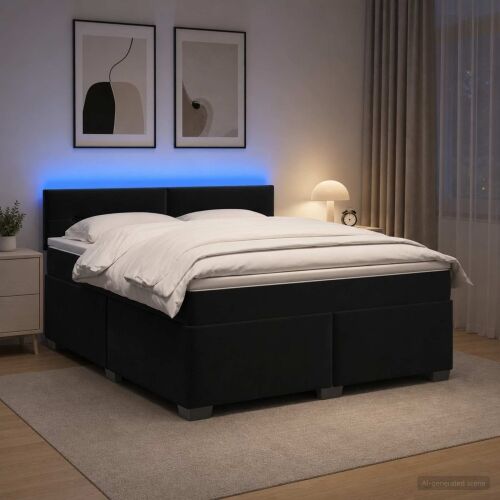 Krevet s box springom, madracem i LED-om Crna 160 x 200 cm - Crna 160 x 200 cm Prošiveno gumbima Cijena
