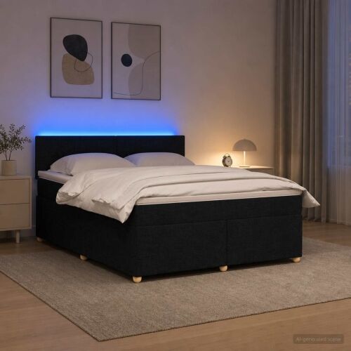 Boxspring krevet s madracem Crna 160 x 200 cm Tkanina - Crna 160 x 200 cm Prošiveno gumbima Cijena