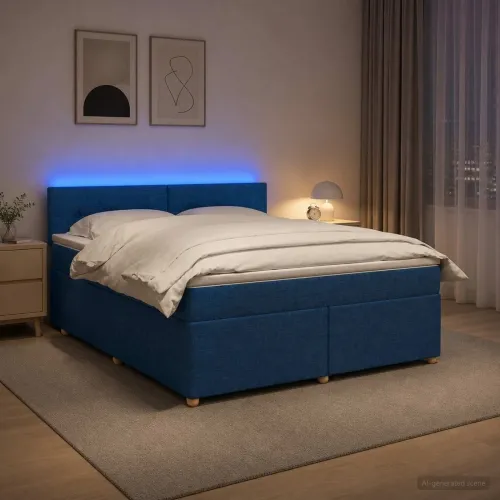 Boxspring krevet s madracem Plava 180 x 200 cm Tkanina - Plava 180 x 200 cm Prošiveno gumbima Cijena