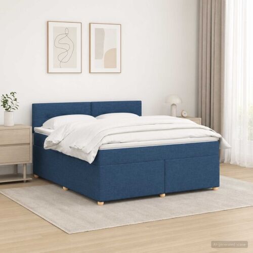 Boxspring krevet s madracem Plava 180 x 200 cm Tkanina - Plava 180 x 200 cm Prošiveno gumbima Cijena
