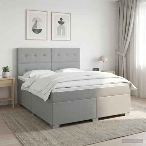 Boxspring krevet s madracem Svjetlosiva 160 x 200 cm Tkanina - Svjetlosiva 160 x 200 cm Prošiveno gumbima Cijena