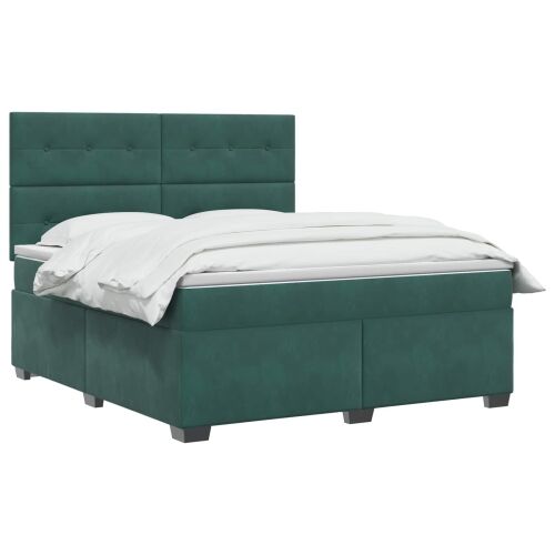 Boxspring krevet s madracem Tamnozelena 160 x 200 cm Baršun - Tamnozelena 160 x 200 cm Prošiveno gumbima Cijena