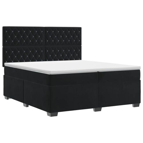 Boxspring krevet s madracem Crna 200 x 200 cm Baršun - Crna 200 x 200 cm Kristal s dugmadima Cijena